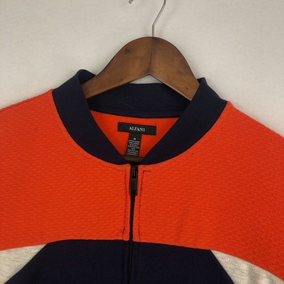 Alfani Men's Medium Blue Orange Grey Retro Full Zip Long Sleeve Track Jacket - Picture 2 of 11